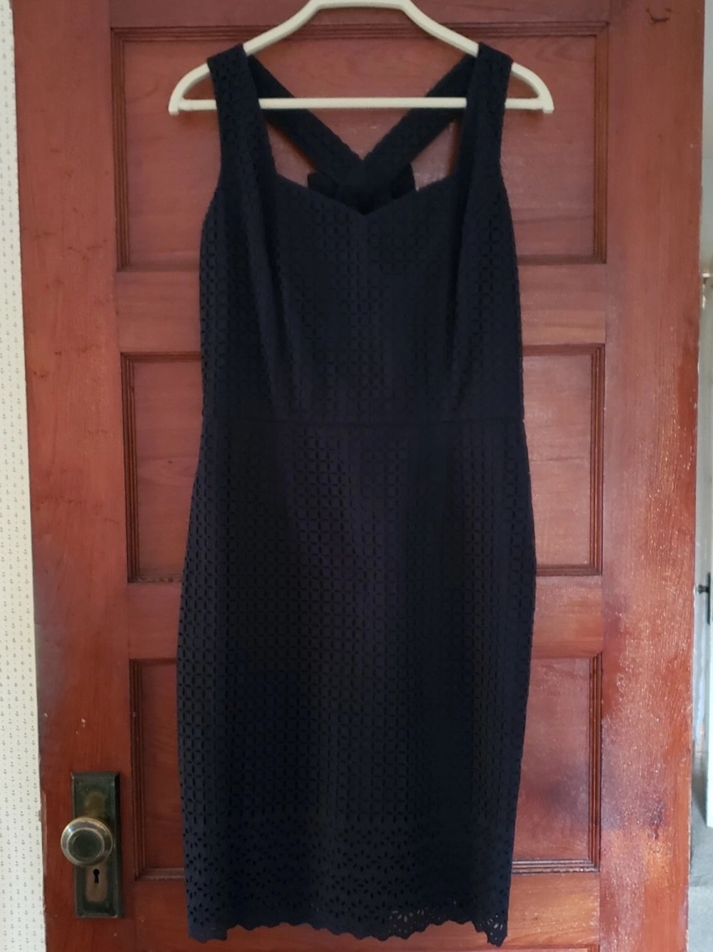 Brooks Brothers Black Cotton Eyelet Lace Cross Back Dress with Bow Accent Size 8